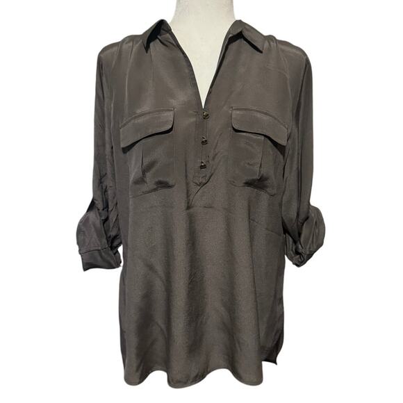 Banana Republic Heritage Collection 100% Silk Safari Blouse Brown Taupe (L) NWT - Picture 1 of 7